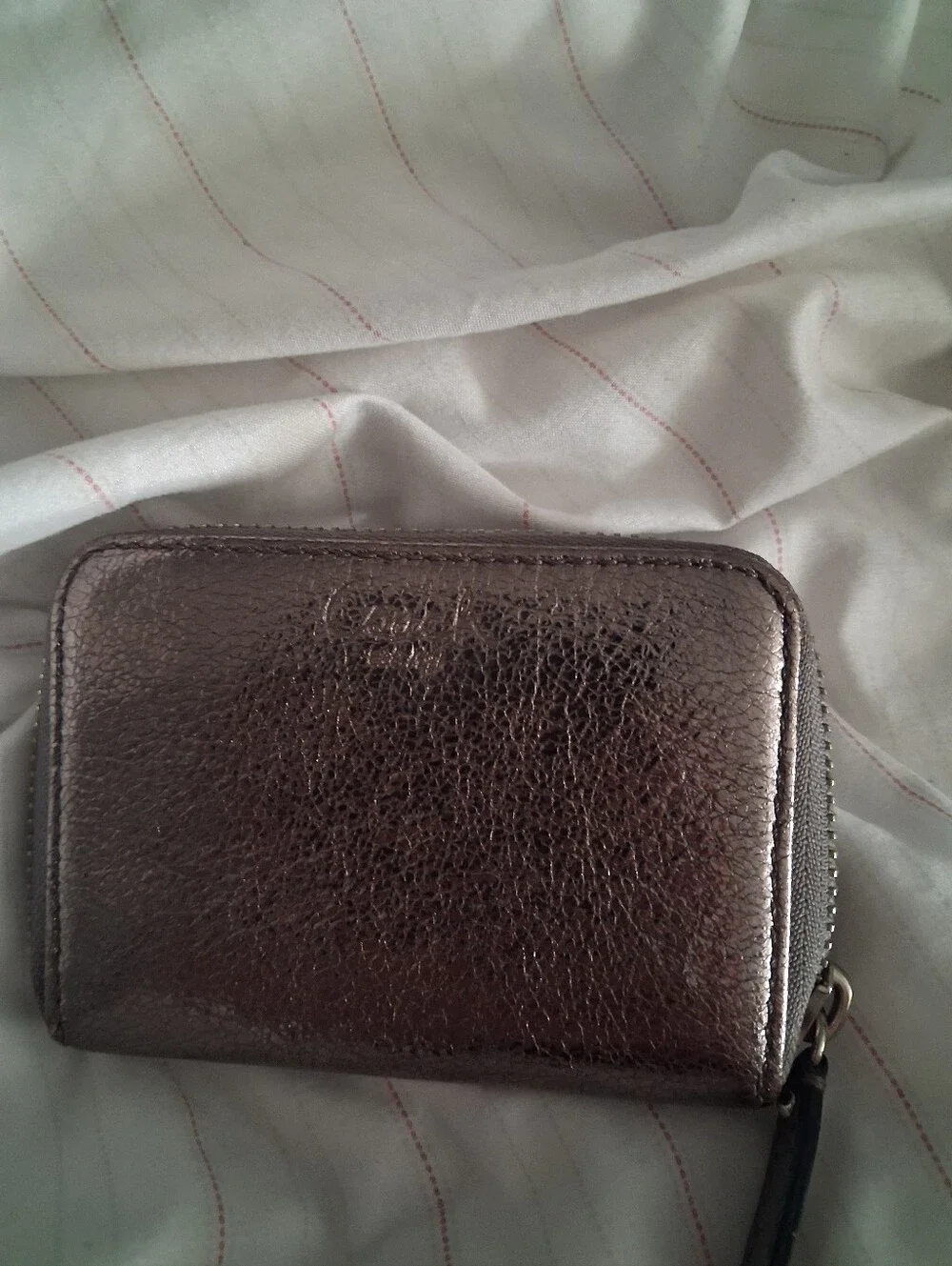 Coach Metallic Silver Zip Card Case with ID Window